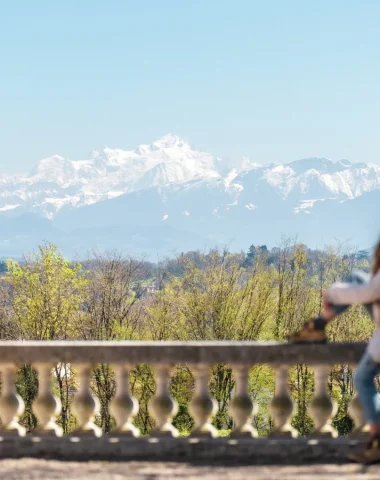 Parc du château de Voltaire devant le Mont Blanc