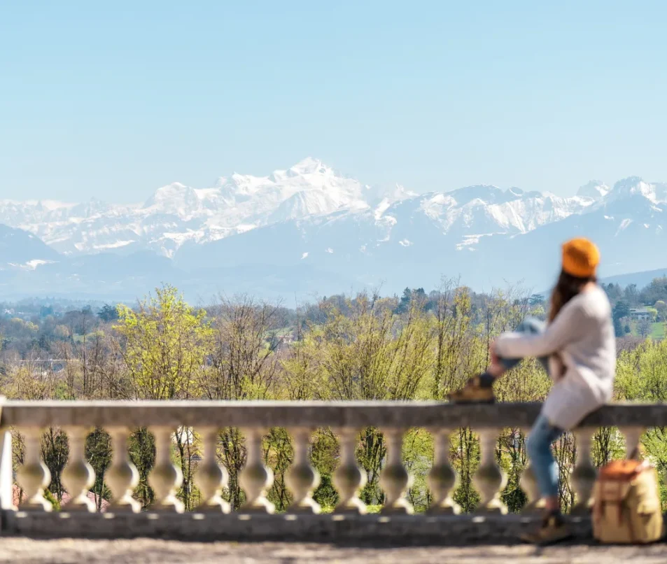 Parc du château de Voltaire devant le Mont Blanc